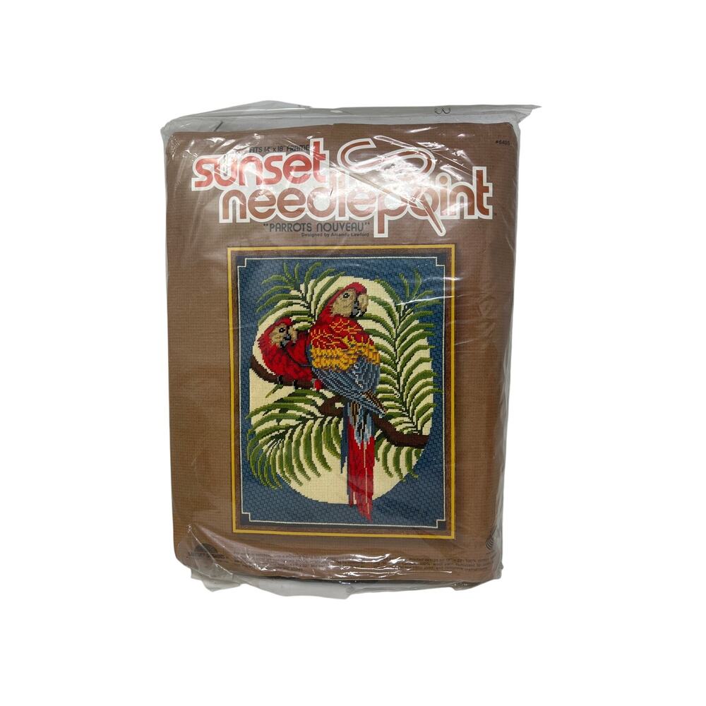 Sunset Needlepoint 1981 Craft Kit PARROTS NOUVEAU Designed by Amanda Lawford NOS